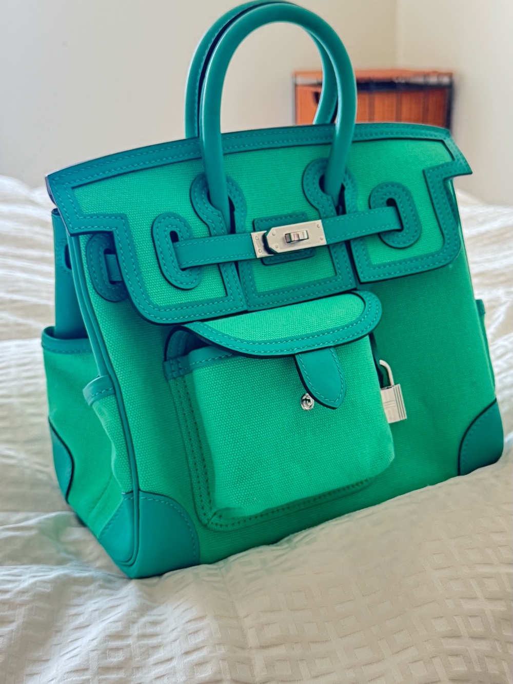 Turquoise Structured Tote Bag with Front Pocket